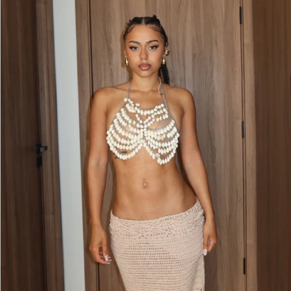 Ocean Deep Seashell Body Chain Bikini Top - Ivory